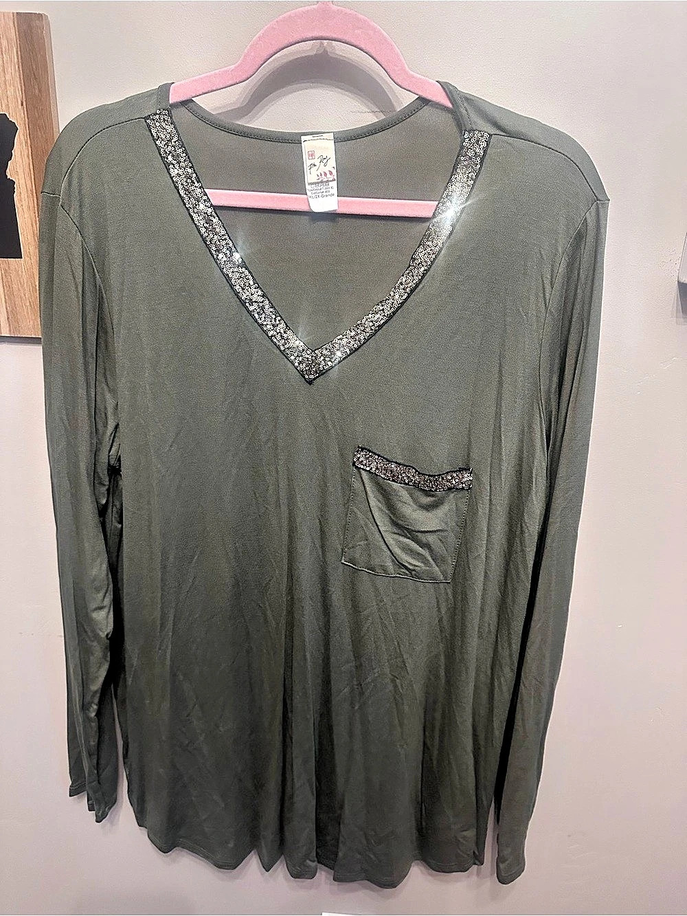 7th Ray Sequin Trim Tunic in Green 2XL